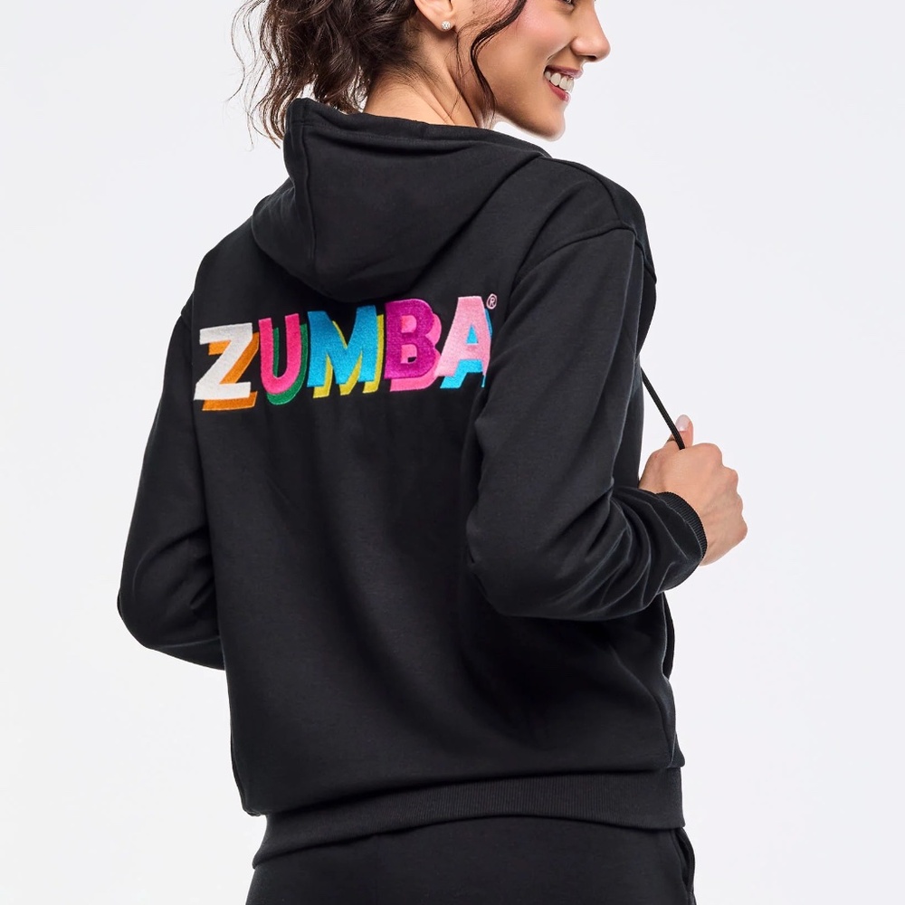 NWT Zumba Multicolor Logo Zip-Up Hoodie, Black, XL